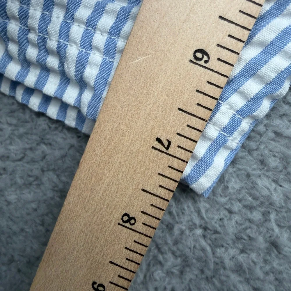 J. Crew Board Shorts Mens 33 Blue Seersucker Striped Swim Trunks Draw String EUC
